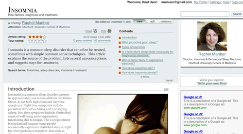 Screenshot von Google Knol