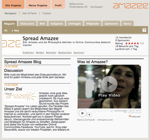 Screenshot eines Projekts bei amazee