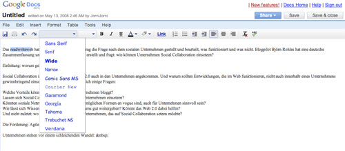 Screenshot der Textverarbeitung von Google Docs