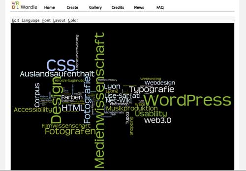 Screenshot von einer Word Cloud