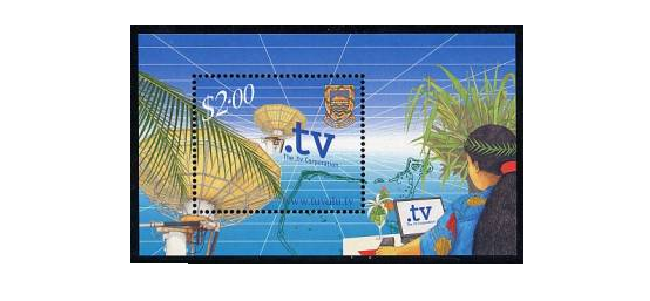 Briefmarke aus Tuvalo mit der eigenen Top-Level-Domain