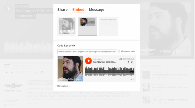 Embedding von Musik und Podcasts von SoundCloud im eigenen Blog