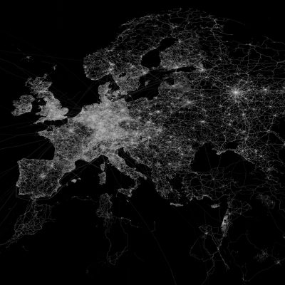 OpenStreetMap GPS trace density in and near Europe (adapted) (Image by Eric Fischer [CC BY 2.0] via Flickr)