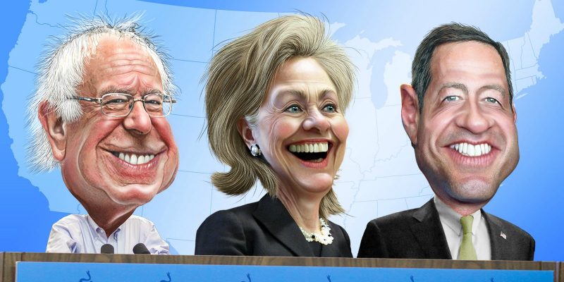 Top Three 2016 Democratic Candidates - Caricatures (adapted) (Image by DonkeyHotey [CC BY-SA 2.0] via flickr)