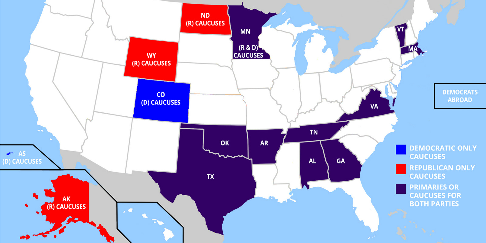 Map of Super Tuesday States 2016 (adapted) (Image by DonkeyHotey [CC BY-SA 2.0] via flickr)