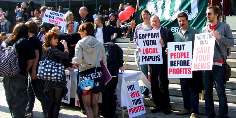 Norfolk NUJ Protest in Norwich, outside the Forum, against Archant's plans to slash 34 newsroom staff (adapted) (Image by Roger Blackwell [CC BY 2.0] via Flickr)