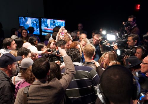 Media Scrum (adpted) (Image by Olivia Chow [CC BY 2.0] via Flickr)