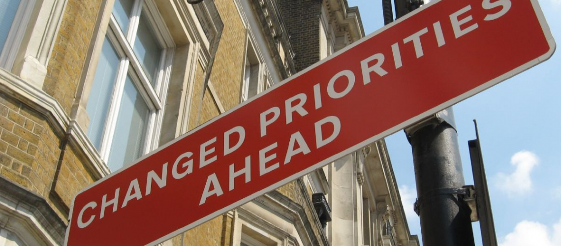 Changed Priorities Ahead sign (adapted) (Image by R DV RS [CC BY 2.0] via Flickr)