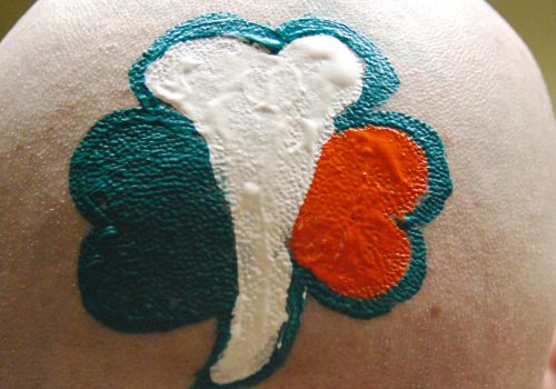St Patrick's Day Shamrock on bald head (adapted) (Image by k4dordy [CC BY 2.0] via flickr)