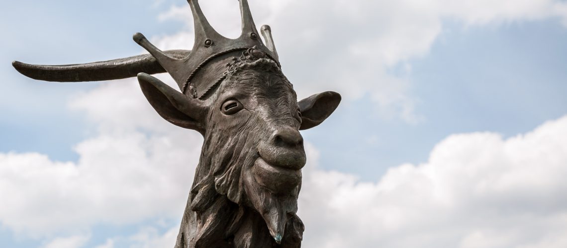 King Puck bronze statue near Laune River in Killorglin,Kerry,Ireland