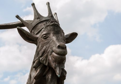 King Puck bronze statue near Laune River in Killorglin,Kerry,Ireland