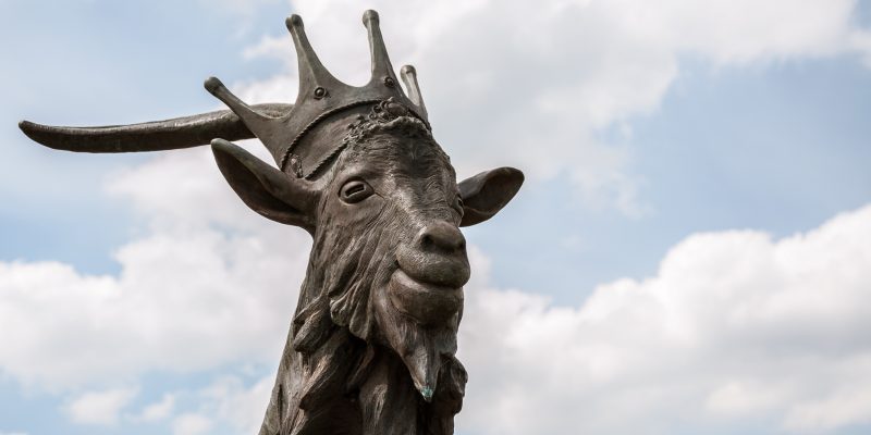 King Puck bronze statue near Laune River in Killorglin,Kerry,Ireland