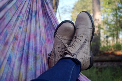 Hammrock, relax, person and boot (adapted) (Image by Nicole Harrington [CC0 Public Domain] via Unsplash)