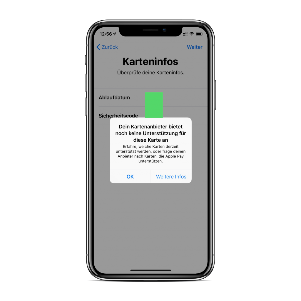 Apple Pay nicht unterstützte Karte