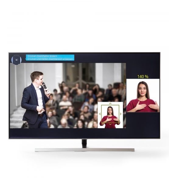Für die Barrierefreiheit beim Fernsehen vergrößert der Gebärdensprache-Zoom auf Samsung Smart TVs das Fenster mit Dolmetschern