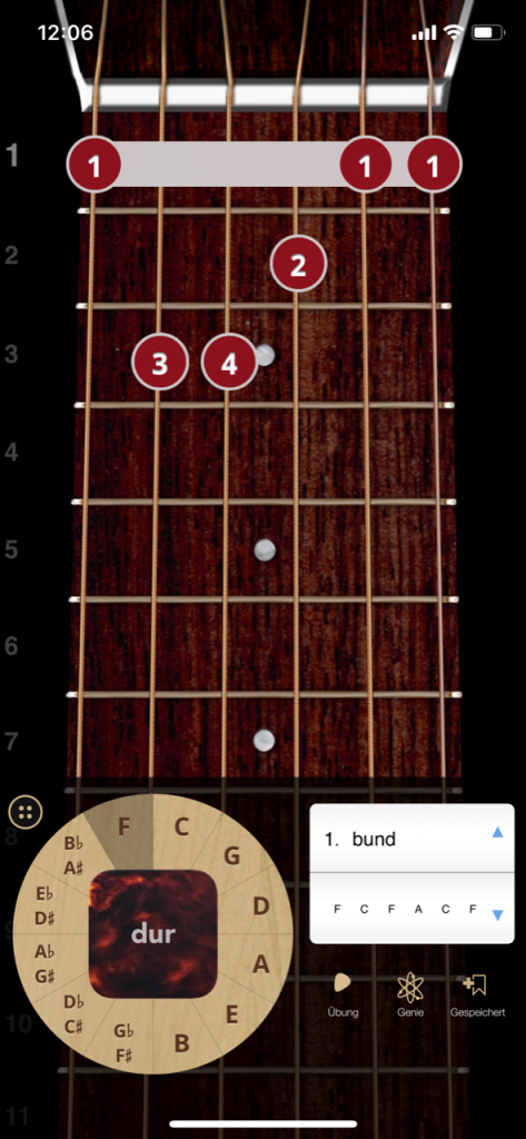 Gitarre lernen online - Startbildschrim der Akkorde App