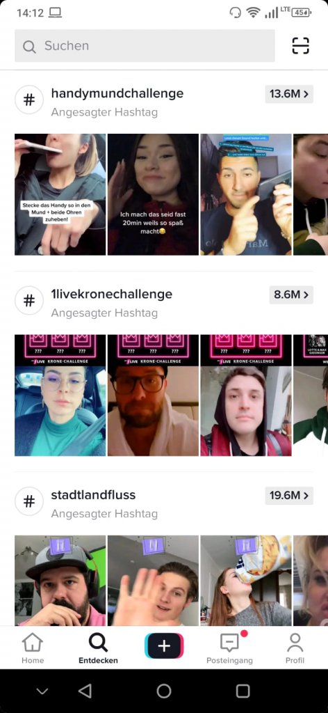 Die Entdecken-Seite von TiKTok / Screenshot aus TikTok