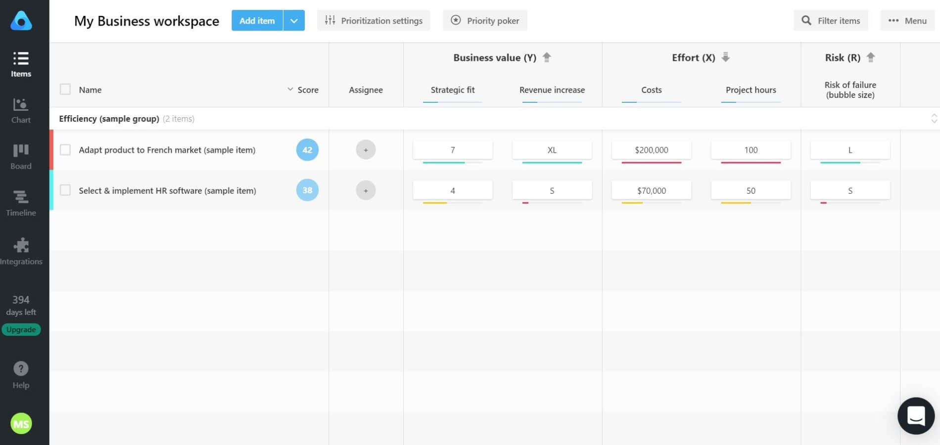 Die Workspace-Ansicht in Airfocus/ Screenshot aus Airfocus erstellt von Moritz Stoll