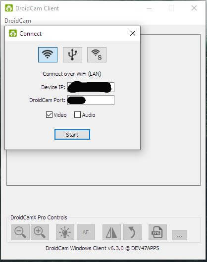 DroidCam Desktop-Anwendung Screenshot