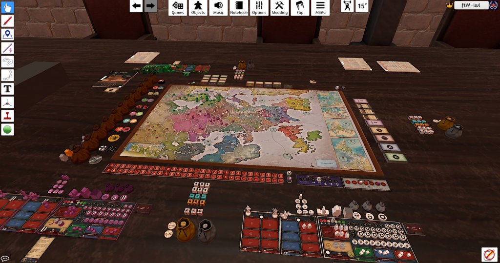 Das Bild zeigt einen Screenshot vom TabletopSimulator beim Pen and Paper online spielen