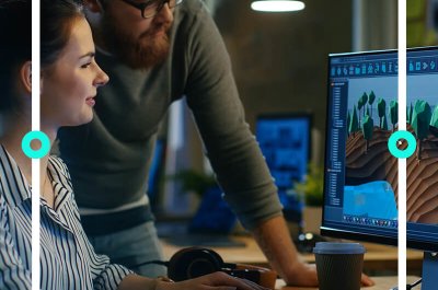 Bild zeigt zwei Personen bei einem Unity Game Engine Tutorial