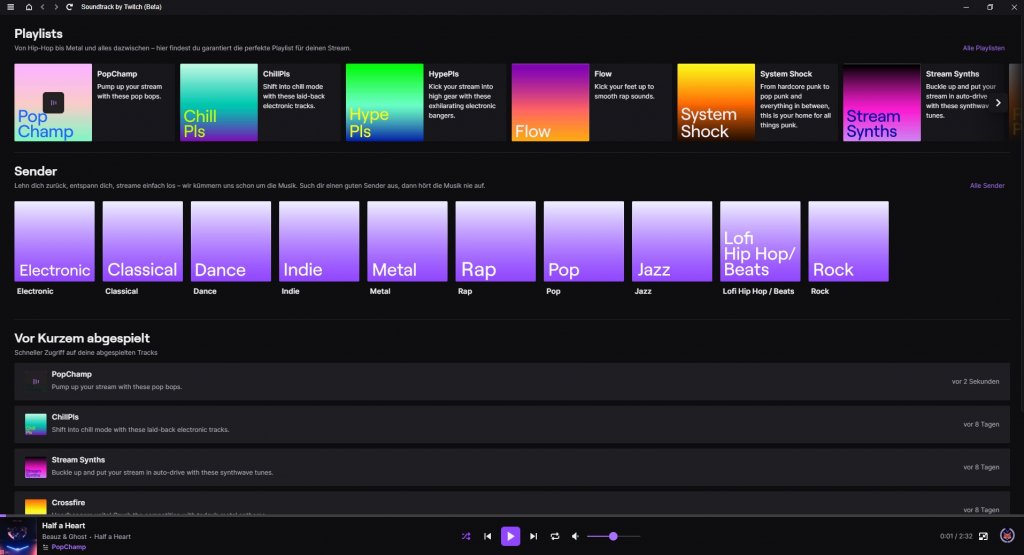 Das Bild zeigt das Programm Soundtrack by Twitch für lizenzfreie Musik auf Youtube und Twitch