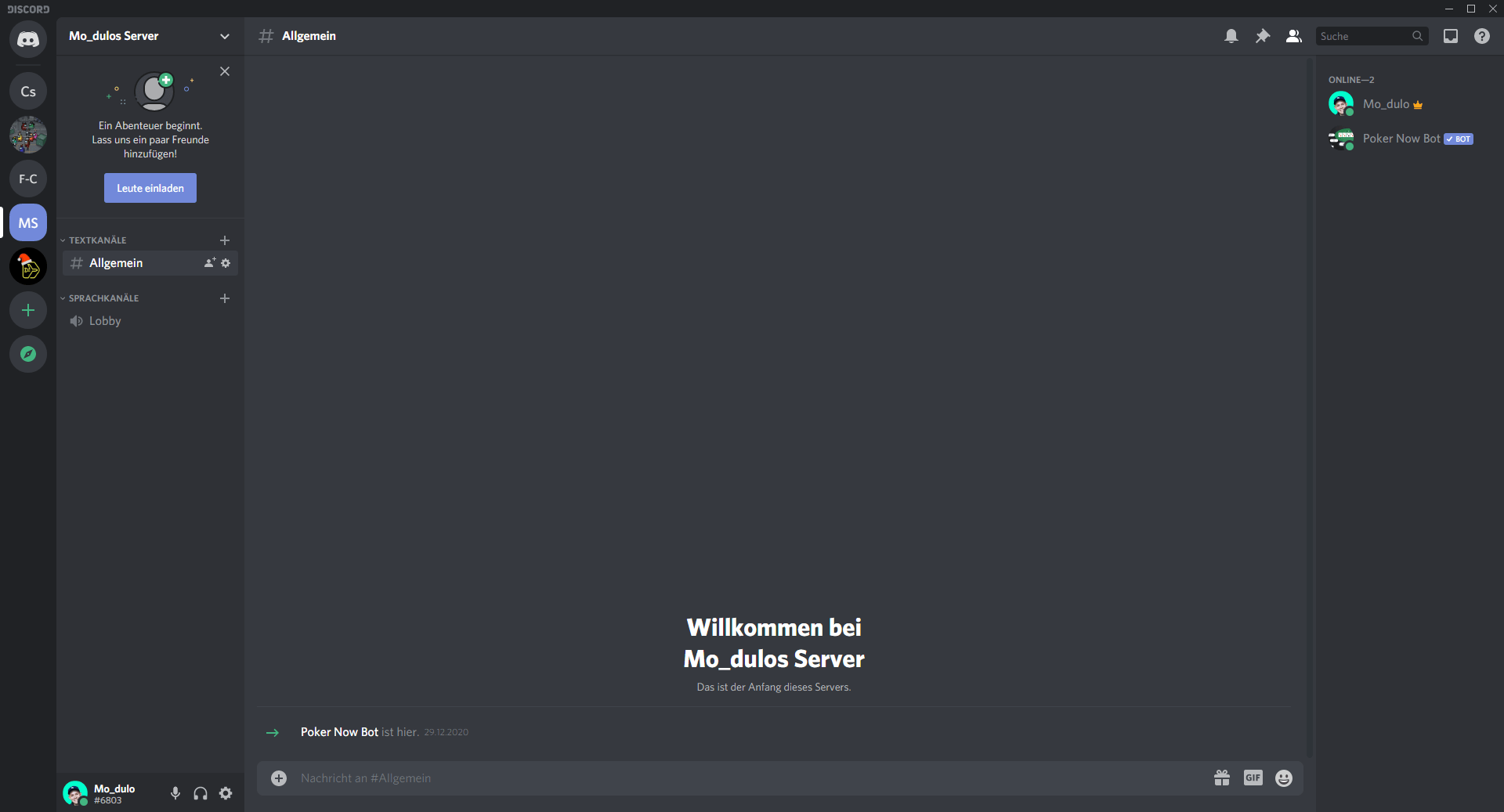 Screenshot aus Discord - discord zu nutzen ist ein Tipp für bessere Videocalls