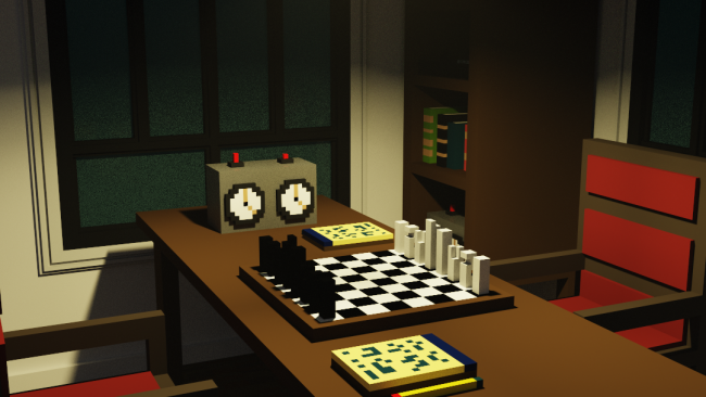 Rendering von einem Tisch mit Schachbrett