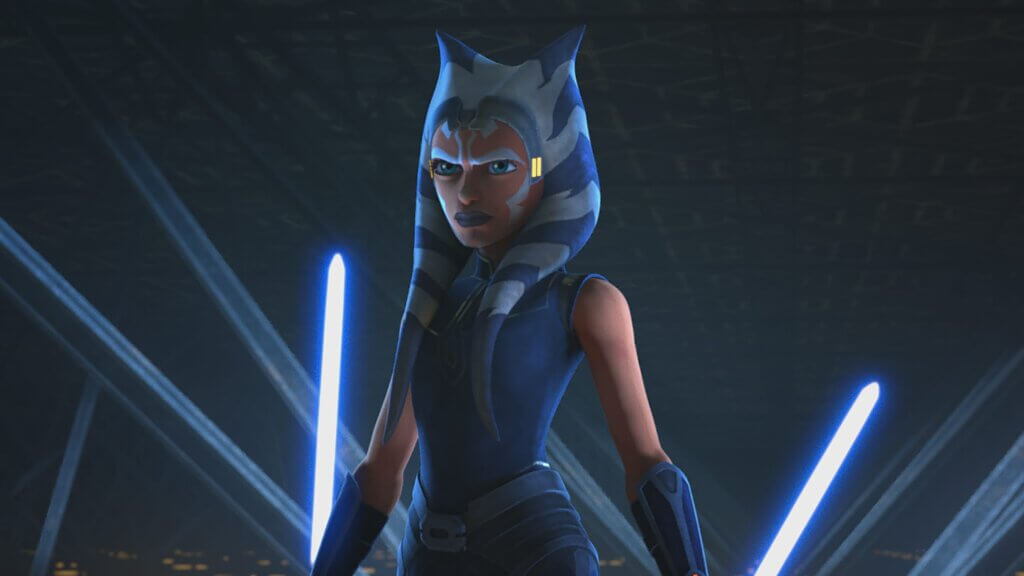 Ahsoka Tano mit ihren beiden Lichtschwertern am Ende der Clone Wars-Serie