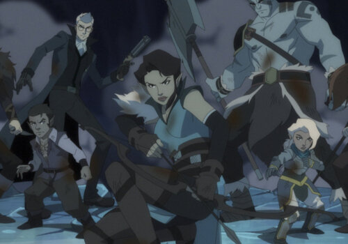 Die Heldengruppe aus Vox Machina, bereit zum Kampf