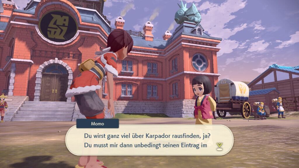 Ein kleines Mädchen möchte vom Spielcharakter, dass wir ihr viel mehr über ihr Lieblingspokémon Karpador berichten.