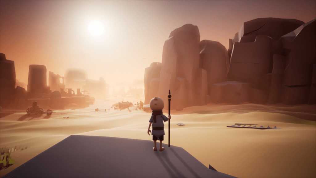 Screenshot aus Omno - Protagonist vor einer Wüste