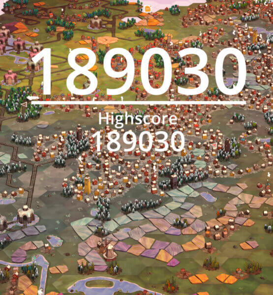 Endbildschirm bei Dorfromantik, der einen Highscore von 189030 zeigt.