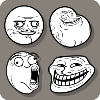 Trollfaces, klassisches Meme aus 2012. Hintergrund Grau .