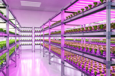 Beitragsbild Vertical Farming: Das Innere einer Vertical Farm.