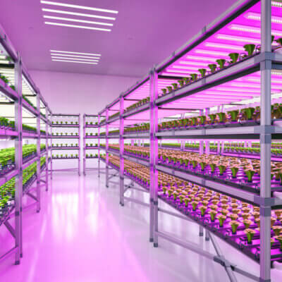 Beitragsbild Vertical Farming: Das Innere einer Vertical Farm.