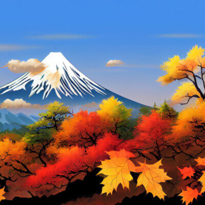 Beitragsbild die besten Anime im Herbst 2022. Berg Fuji im Herbst gezeichnet im Anime Stil