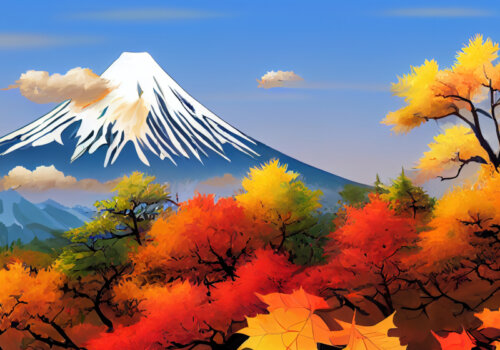 Beitragsbild die besten Anime im Herbst 2022. Berg Fuji im Herbst gezeichnet im Anime Stil