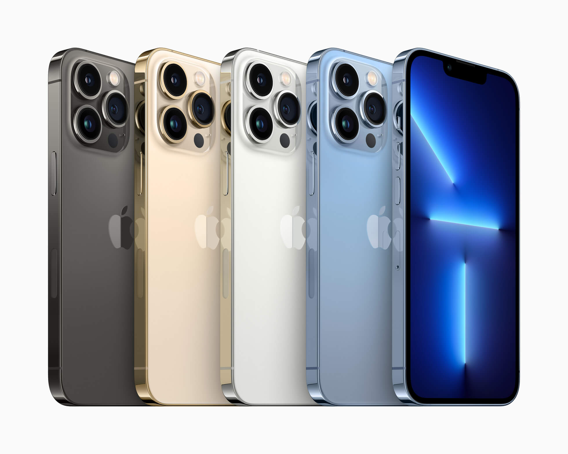 Iphone 13 Pro Farbpalette aus Gold, Silber, Graphit und Sierrablau