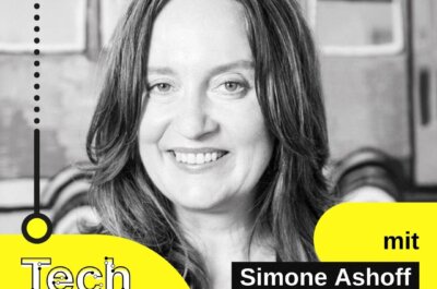 Podcast-Gast Simone Ashoff im "Tech & Trara"-Design.