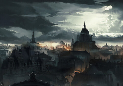 Beitragsbild Die besten Soulslikes: Artwork aus Steelrising. Ausblick von Paris in einer düsteren Atmosphäre.