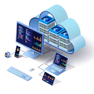 Darstellung von Cloud Computing, bei der mehrere Geräte mit der Cloud verbunden sind.