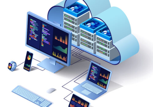 Darstellung von Cloud Computing, bei der mehrere Geräte mit der Cloud verbunden sind.