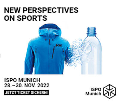Banner für die ISPO Munich vom 28. bis 30. November mit dem Motto "New Perspectives on Sports".