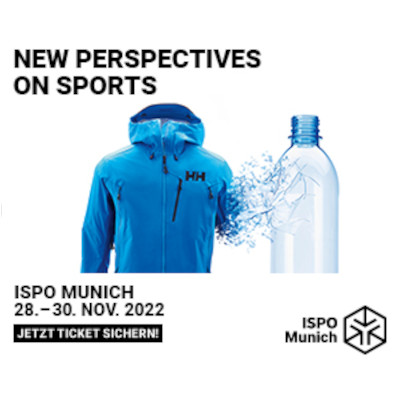 Banner für die ISPO Munich vom 28. bis 30. November mit dem Motto "New Perspectives on Sports".