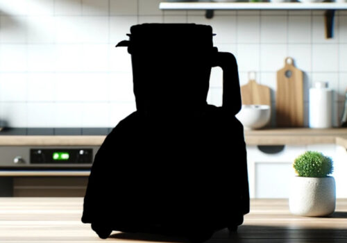 Die Silhouette eines Küchengeräts steht in einer hellen und modernen Küche.