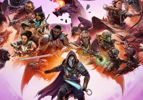 Artwork von Dragon Age: The Veilguard, dass den Helden in mysteriöser Rüstung zusammen mit potentiellen Gefährten des Spiels zeigt.