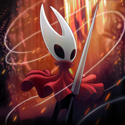 Artwork von Hollow Knight: Silksong, das Protagonistin Hornet mit ihrer Nadel als Waffe zeigt.