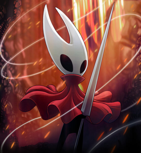 Artwork von Hollow Knight: Silksong, das Protagonistin Hornet mit ihrer Nadel als Waffe zeigt.
