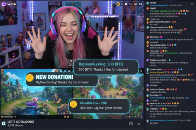 Bild 1:1, Bildschirm inhalt, dort ist eine twitch streamerin, die mit ihrem Chat interagiert und von ihm Donations kriegt